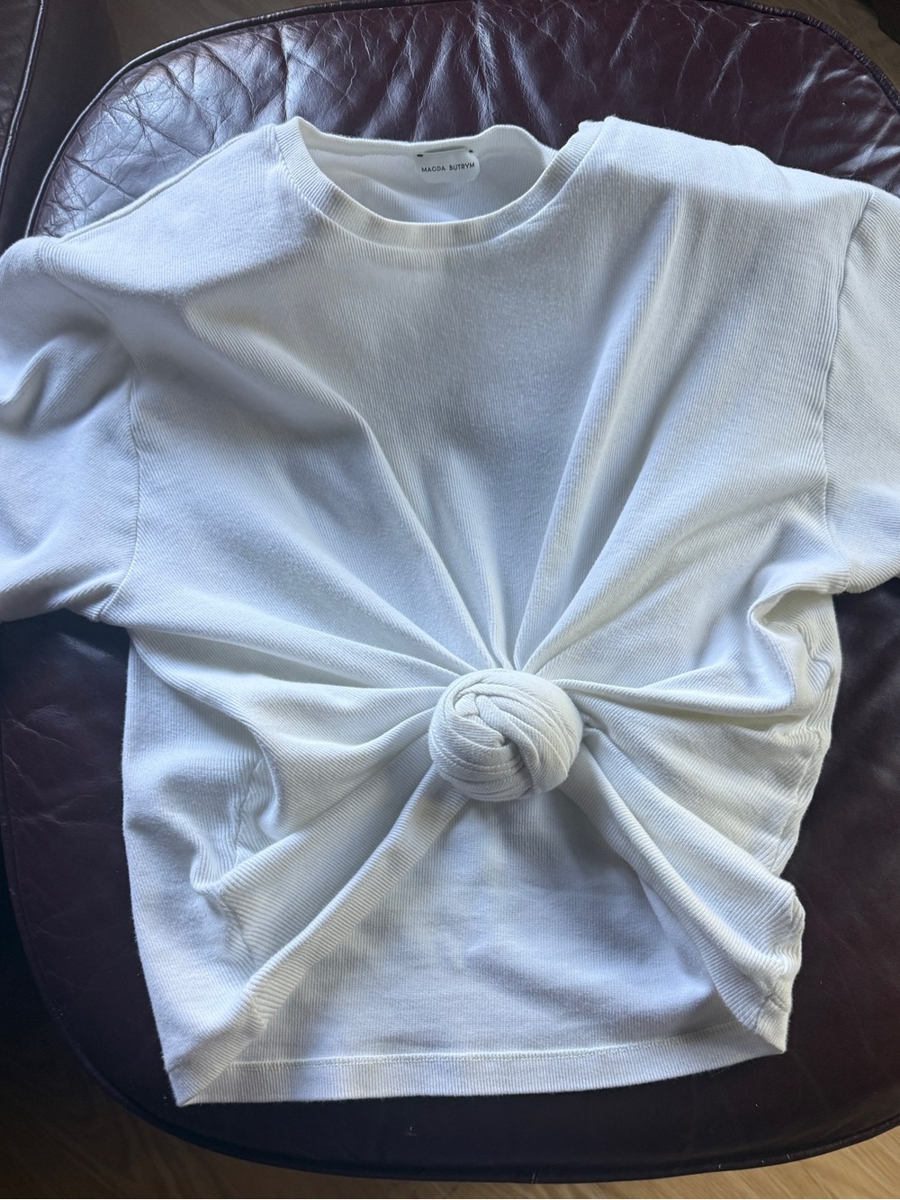 Magda Butrym White Knotted Crop T-Shirt